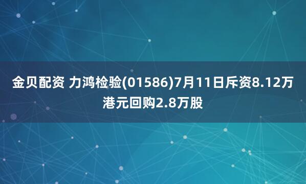 金贝配资 力鸿检验(01586)7月11日斥资8.12万港元回购2.8万股