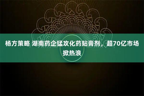杨方策略 湖南药企猛攻化药贴膏剂，超70亿市场掀热浪